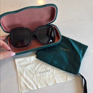 Gucci Black Square Sunglasses with Green Case